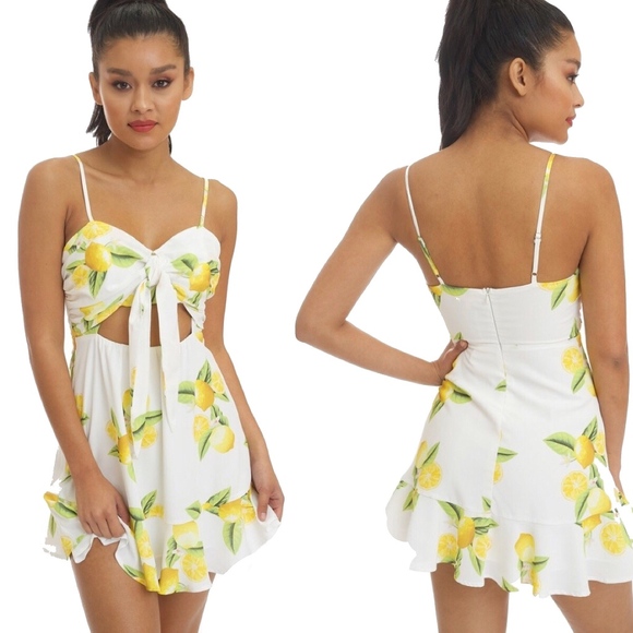 🍋LAST ONE🍋 Lemon Ruffle Flirty Mini Summer Dress - Picture 3 of 8